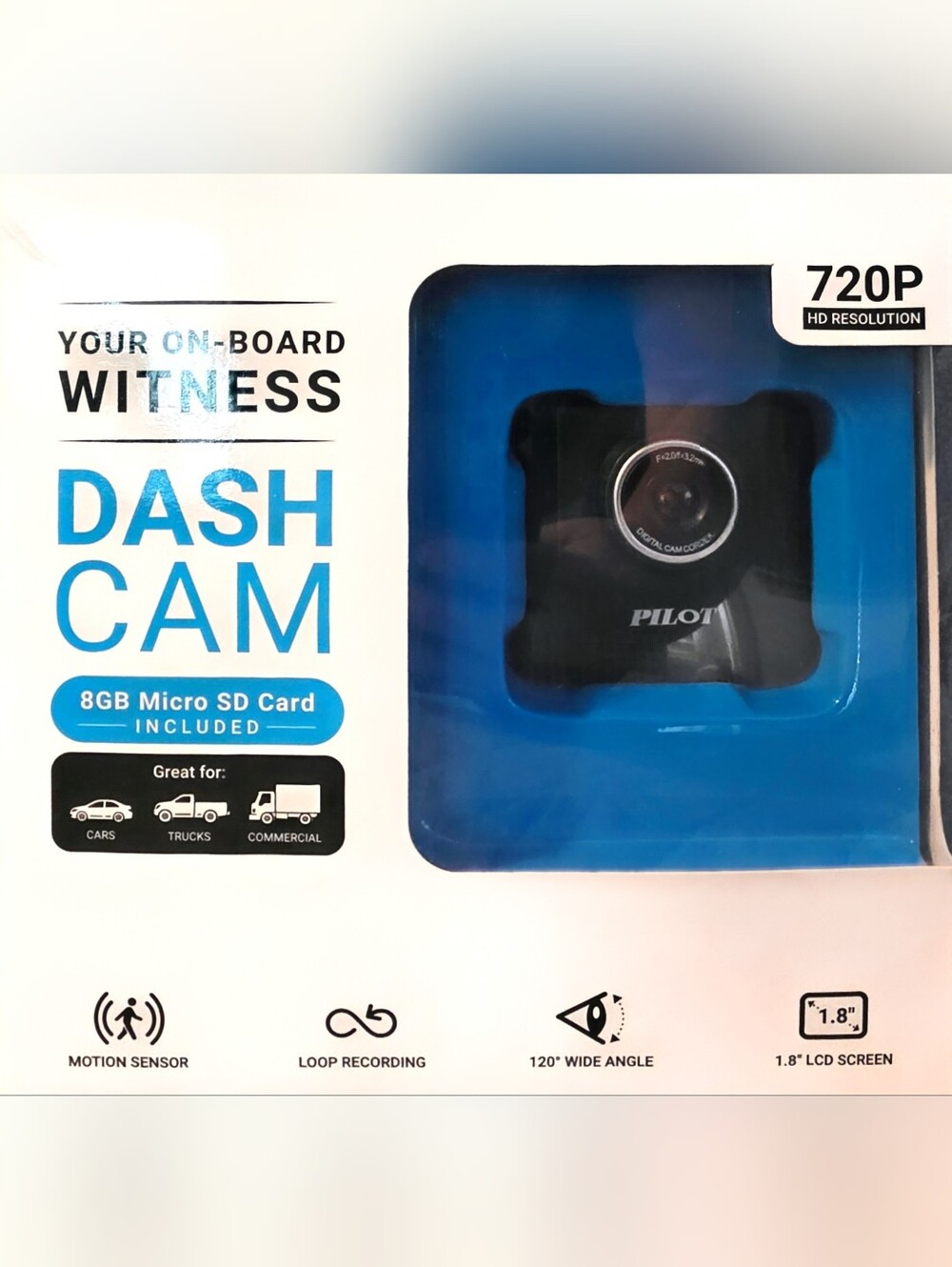 720P Black Dash Cam with 8GB Micro SD
